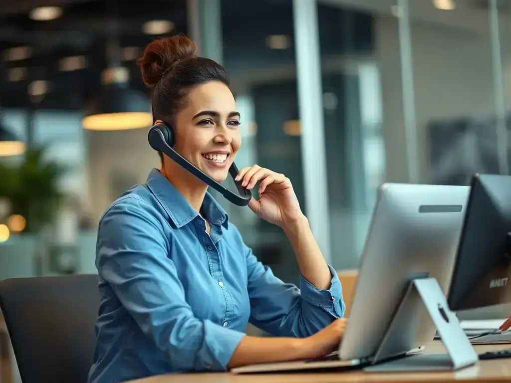 A photo of a Safety Host Unit customer service representative smiling and assisting a client in Long Beach, emphasizing the company's commitment to customer satisfaction.