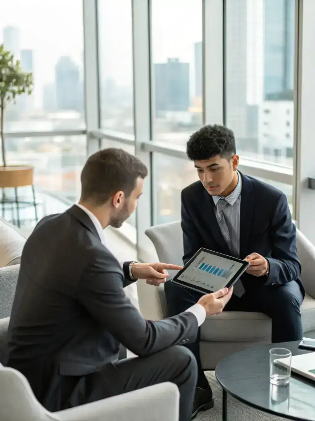 A security expert consulting with a Pasadena business owner, discussing customized security solutions tailored to their needs.