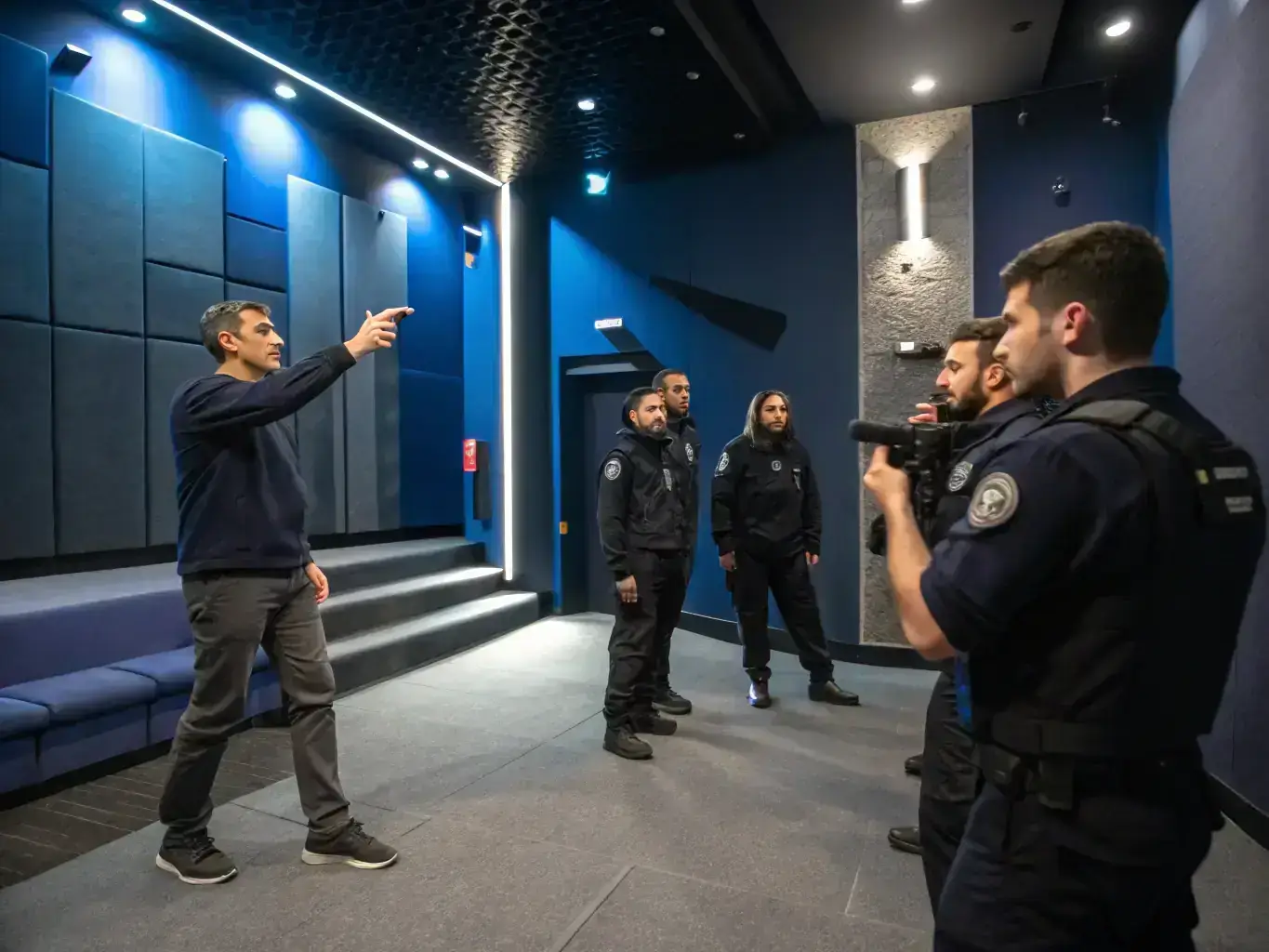 An image of Safety Host Unit security personnel undergoing advanced training, emphasizing their professional certifications and skills.