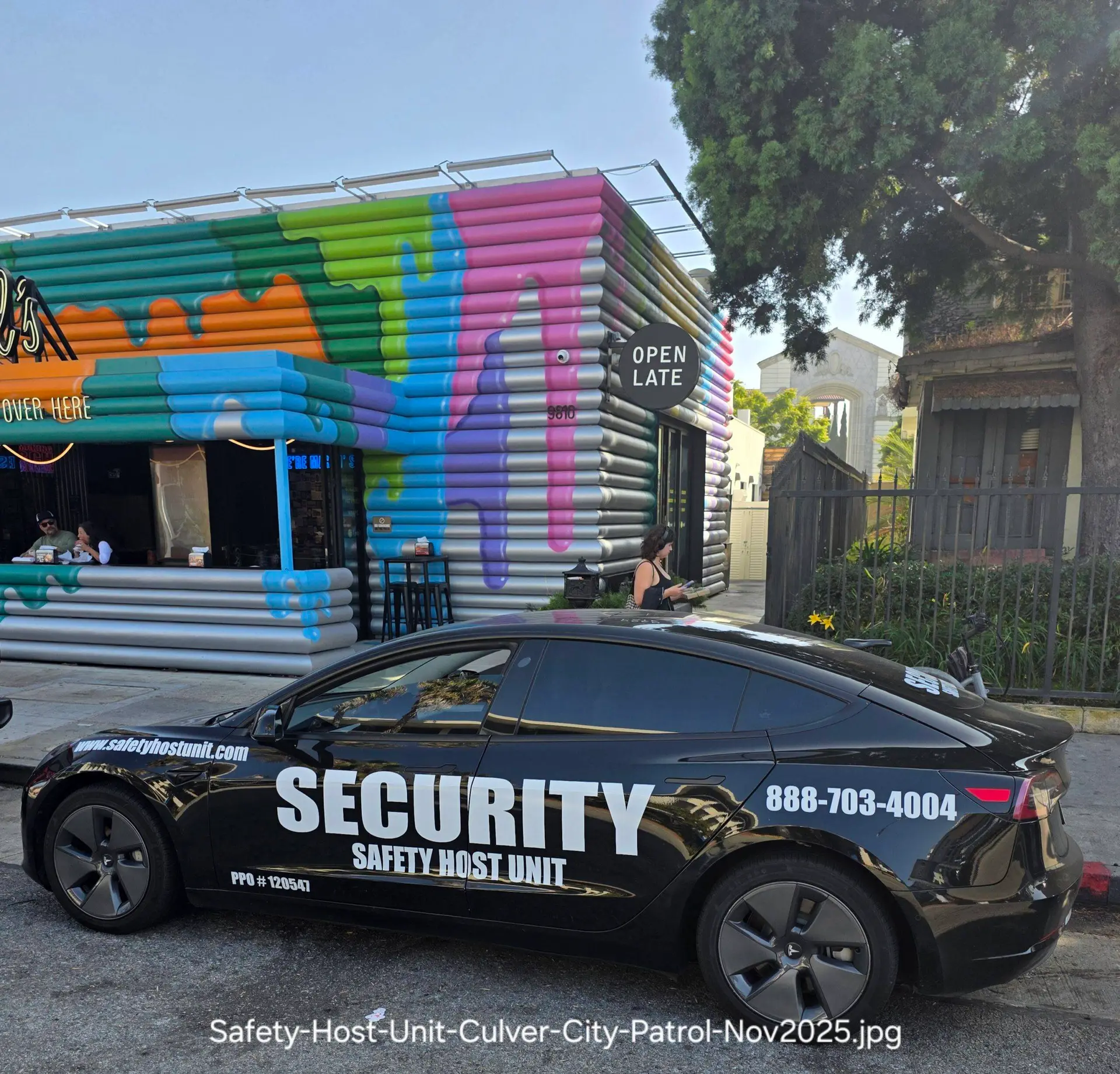 Private security company in Los Angeles patrolling with Safety Host Unit marked security vehicle
